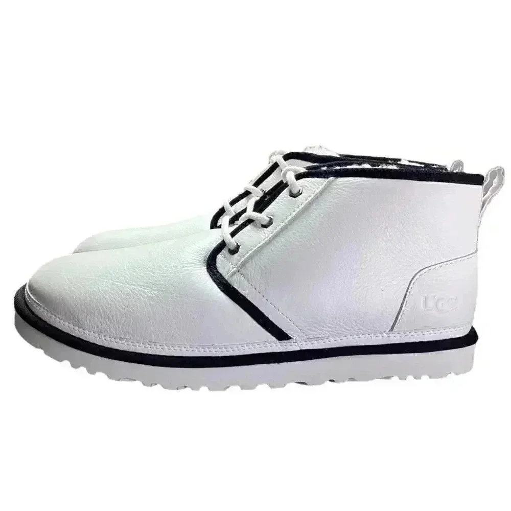 UGG Chukka Boots Shoes Mens 12 Black White Neumel Leather Sheepskin Lace Up NEW